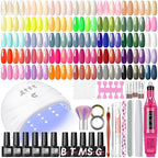 53PCS Gel Nail Polish Kit with U V light and Drill Starter Kit, 35 Colors Gel Polish Set 5pcs Top Base Coat Spring Summer Neutral Colors Professional Nail Lamp Gel Manicure Kit Gifts for Women