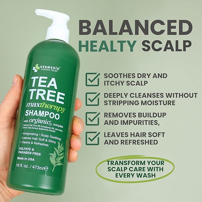 Tea Tree Oil Shampoo MaxTherapy, Itchy Scalp Relief, Refreshes & Cleanses Dandruff & Buildup, Clarifying for Oily Hair, Women & Men, 16 fl oz