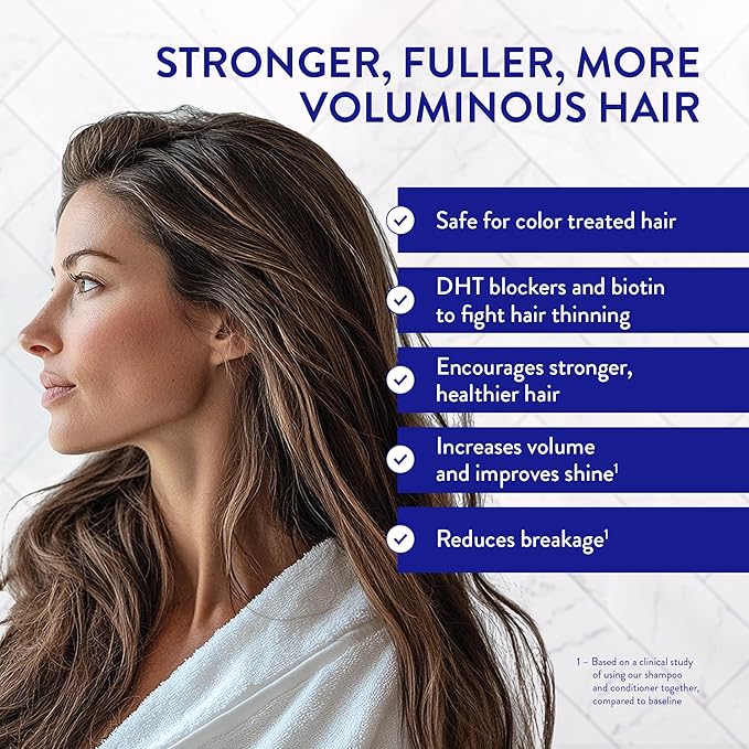 Routine Wellness Anti-Thinning Shampoo and Conditioner Set for Thinning Hair - Biotin DHT Blocker Women & Men - Color Safe Shampoo for Hair Loss & Healthier Hair - Rose Hips (Pack of 2)