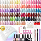 PHOENIXY Gel Nail Polish Kit with U V Light 48W, 66 Pcs 135 Effect Gel Nail Polish Set Base Glitter Top Coat Manicure Tools Gifts for Women