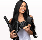 Foxybae Super Styler – 4-in-1 Blow Dryer Brush Set - Diffuser, Blowout Brush, 1.25” Curling Barrel & Drying Cylinder - Voluminous, Frizz-free Hair - Blow Dryer, Straightener & Curler [Black Rose-Gold]