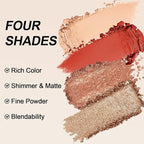 Erinde Quads Matte Eye Shadow Powder Makeup Palette, Nude Neutral Brown & Champagne Pink Shimmer Eyeshadow, Long Wearing Waterproof Everyday Eye Makeup, sombras de ojos, Maple Champagne
