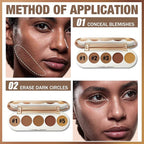 FOCALLURE #GoldenAge 5 in 1 Multi Uses Concealer Palette, 5 Colors Correcting Conceal Palette, Camouflage Contour Palettes for Dark Circles, Face Contouring Highlighter Pallet, BR01 DEEP