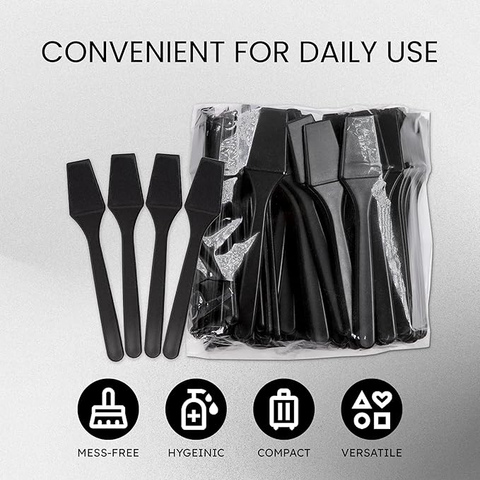 P 200pcs PANA Cosmetic Make Up Disposable Plastic 2.5" Spatulas Skin Care Facial Cream Mask Spatula (BLACK - 200 Pieces in a Box)