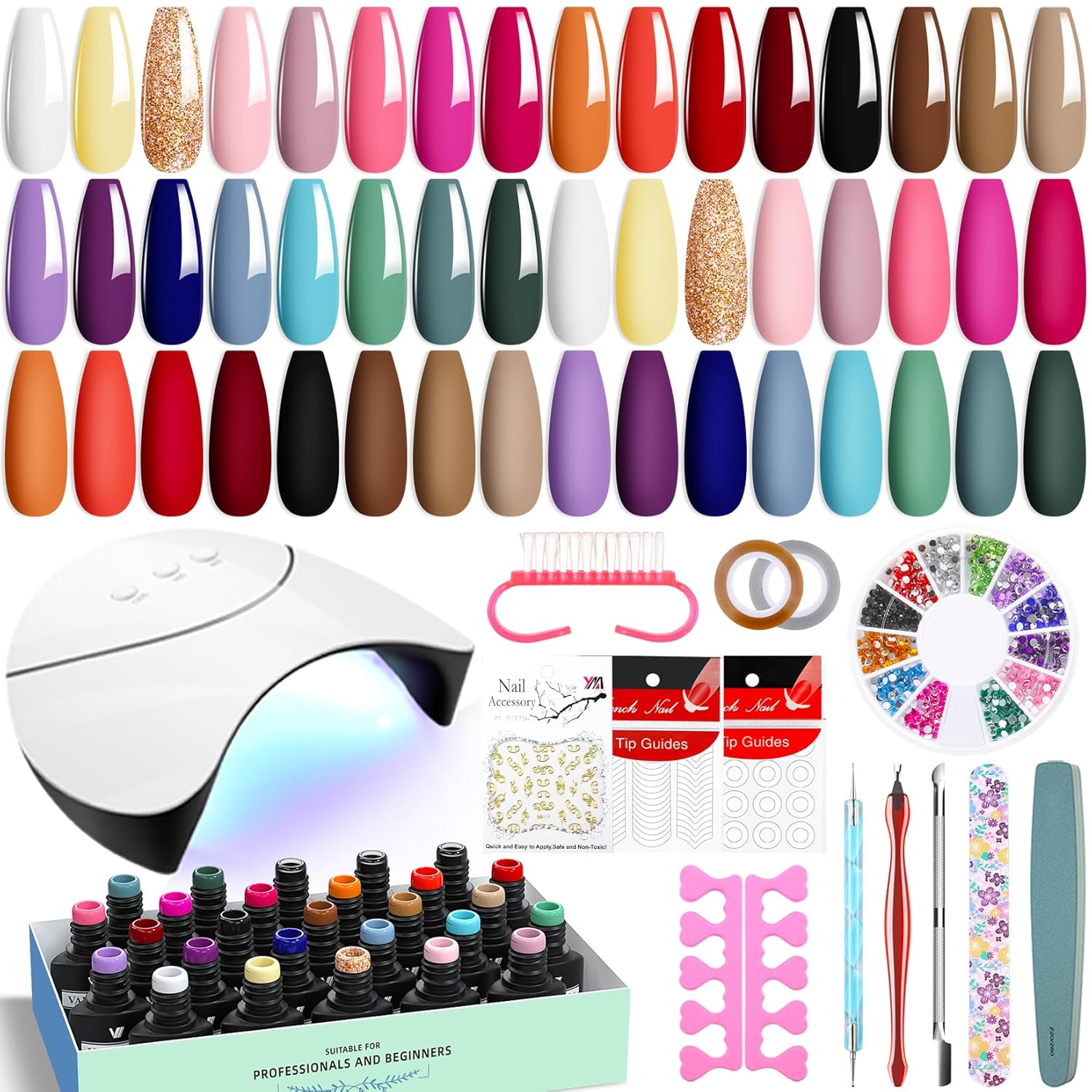 VANREESA 42 Pcs Gel Nail Polish Kit with U V Light 24 Colors Gel Polish Nail Kit Base Coat Glossy & Matte Top Coat Complete Nail Kit with Manicure Tools Gifts for Women Girls