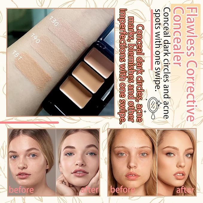 3 Colors Corrector Palette,Moisturizing Long Lasting Waterproof Cream