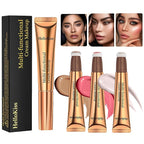 3pcs Contour Beauty Wand, Blush Wand and Liquid Highlighter Wand with Cushion Applicator, Long Lasting Silky Smooth Blendable Contour Highlighter Blush Stick,Cruelty Free,Contour +Blush +Highlighter Set（#01+#03+#05）