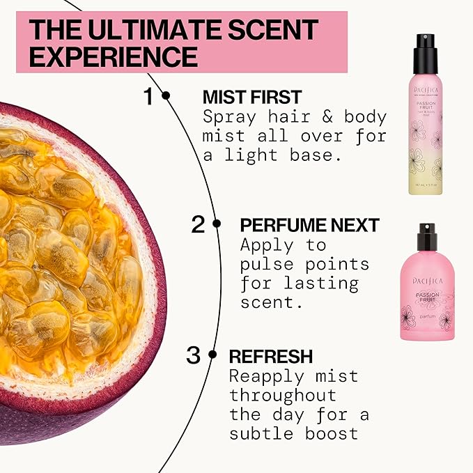 Pacifica Hair Mist Perfume & Full Body Spray for Women - Passion Fruit Body Mist Fragrance w/Pineapple, Orange Blossom, Vanilla, Sandalwood & Bergamot – Alcohol-Free, Vegan & Cruelty-Free, 5 oz