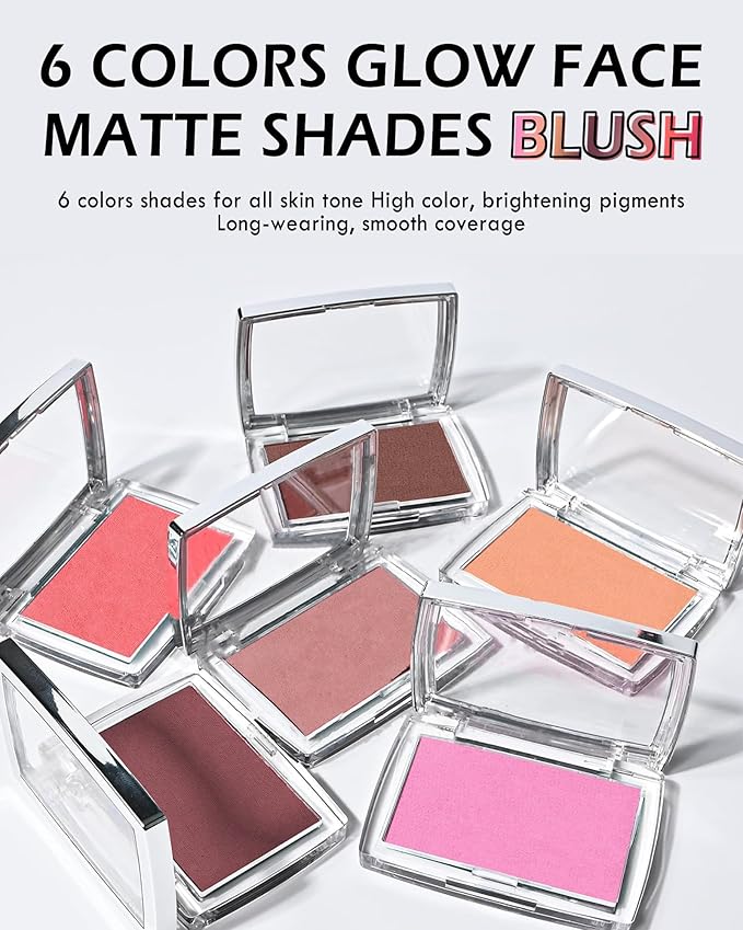 Powder Blush Palette, Matte Powder Makeup Blush for Cheeks, Natural Glow Face Blush Contour Palette, Lightweight, Smooth, Highly Pigmented Buildable Color, Long-lasting All-Day Face Enhancing -#Berry