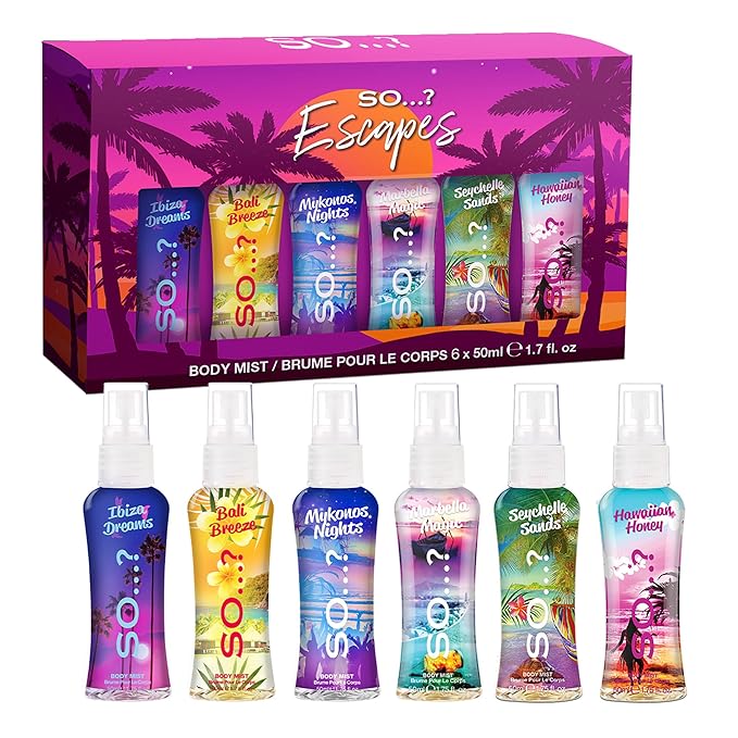 So...? Escapes Body Mist Set - Perfumes for Women - Everyday Body Spray for Women - Vegan, Cruelty Free Fragrances - Travel Size Gift Set - 6 pcs