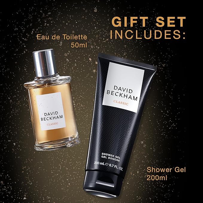 David Beckham Classic Eau de Toilette + Shower Gel Gift Set, Notes of Grapefruit, Cashmere Wood, and Musk, Men's Fragrance, Long Lasting, Everyday Fragrance