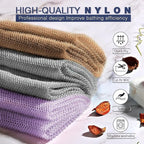 UJFQBH 3 Pieces African exfoliating net African Net Long Net Bath Sponge Exfoliating Shower Body Scrubber Back Scrubber Skin Smoother,Great for Daily Use (Purple、Gray、Brown)