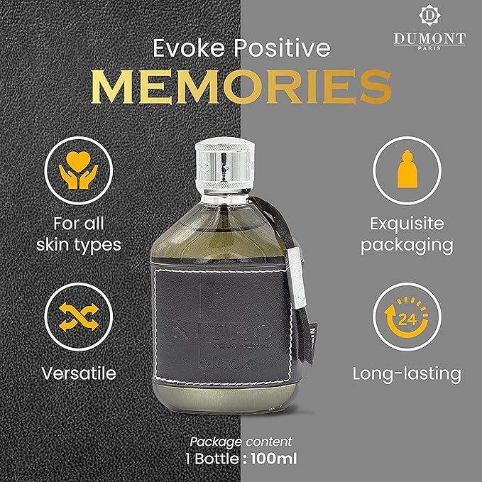 Nitro Black Eau De Parfum - Mysterious Fruit & Woody Scent - 3.4 Fl Oz