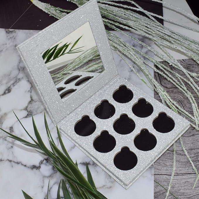 Glitter Mirror Empty Magnetic Reusable Eyeshadow Makeup Palette Case with Cover