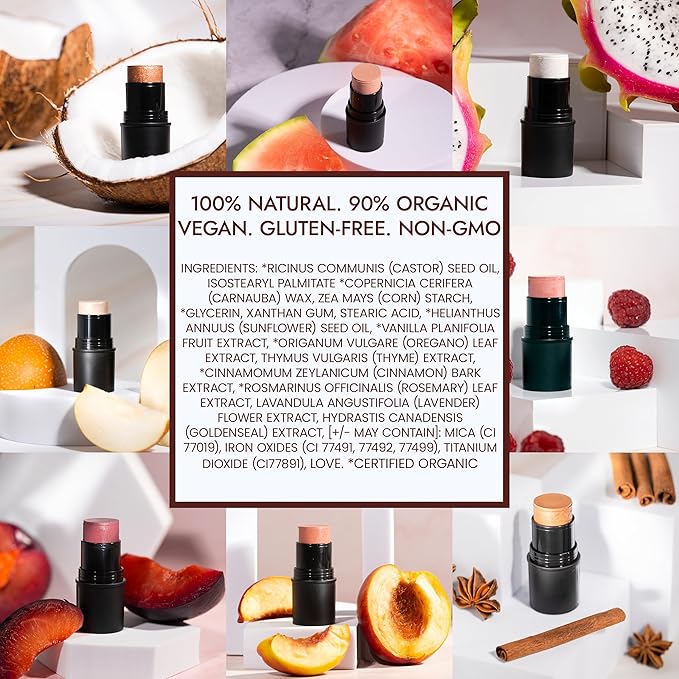 Organic Blush Tube, Moscato - 100% Natural Vegan Cream Blush Sticks, Multi-Use Bronzer, & Highlighter for Lips, Cheeks & Eyes, Buildable Shimmer, Gluten-Free, Paraben-Free, Made in USA