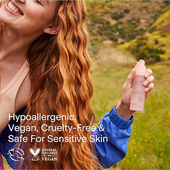 Skylar Peach Fields Hair & Body Mist | Hypoallergenic & Clean Fragrance | Vegan, Cruelty Free, and Safe For Sensitive Skin | 80 ML, 2.7 Fl Oz