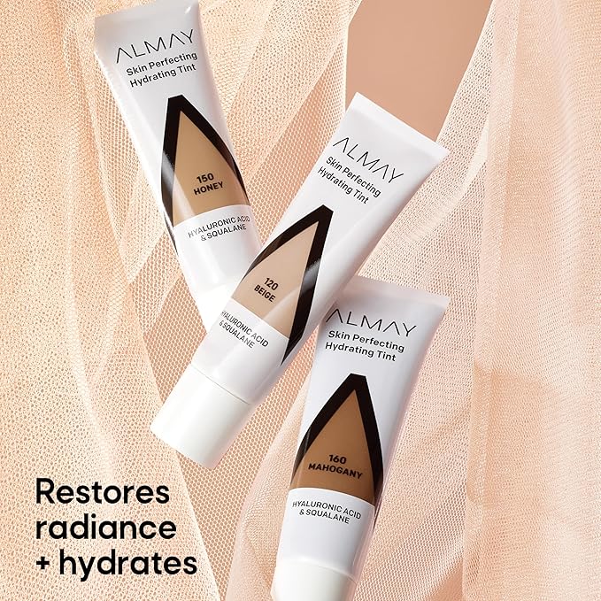 Almay Hydrating Liquid Foundation Tint, Lightweight with Light Coverage, Naturally Dewy Finish, Hypoallergenic, Dermatologist TestedFragrance Free, 130 Sand, 0.94 fl oz.