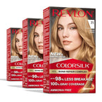 Revlon ColorSilk with Bond Repair Complex, Blonde Permanent Hair Color, 100% Gray Coverage, Ammonia Free Hair Dye, Vegan Keratin, 71 Golden Blonde (Pack of 3)