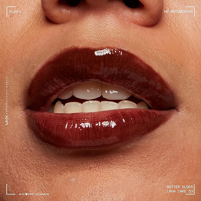 NYX PROFESSIONAL MAKEUP Butter Gloss Brown Sugar, Non-Sticky Lip Gloss - Lava Cake (Rich Brown) (Pack of 2)