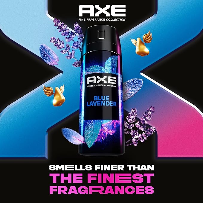 AXE Fine Fragrance Collection Premium Deodorant Body Spray for Men Blue Lavender 3 Count with 72H Odor Protection and Freshness Infused with Lavender, Mint, and Amber Essential Oils 4 oz