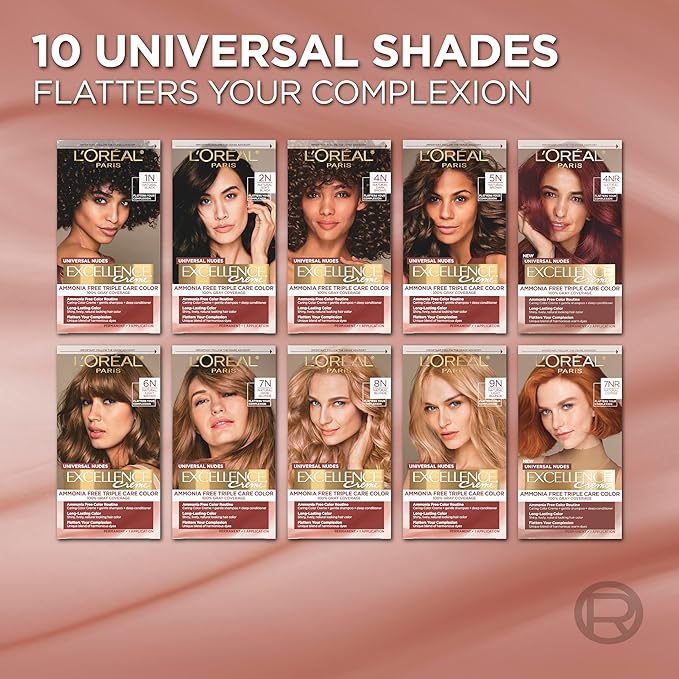 L’Oreal Paris Excellence Universal Nudes Permanent Hair Color, Ammonia Free Hair Dye for Gray Hair Coverage, 5N Natural Brown, 1 Hair Dye Kit