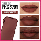 Maybelline Super Stay Ink Crayon Lipstick Makeup, Precision Tip Matte Lip Crayon with Built-in Sharpener, Longwear Up To 8Hrs, Live On The Edge, Purple Brown, 1 Count