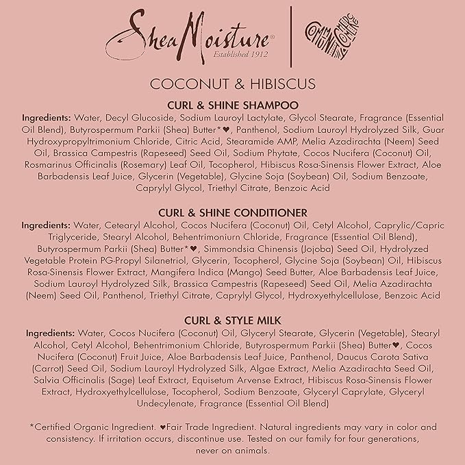 SheaMoisture Moisturize and Define Shampoo, Conditioner and Styling Milk for Curly Hair Care Coconut and Hibiscus with Shea Butter and Coconut Oil