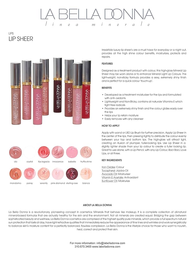 La Bella Donna High Gloss Mineral Lip Sheer Lip Gloss - Mandarino