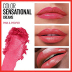 Maybelline Color Sensational Lipstick, Lip Makeup, Cream Finish, Hydrating Lipstick, Pink & Proper, Coral Pink ,1 Count