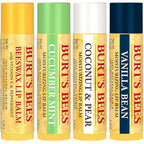 Burt's Bees Lip Balm - Beeswax, Cucumber Mint, Coconut & Pear, and Vanilla Bean Pack, With Responsibly Sourced Beeswax, Tint-Free, Natural Origin Lip Treatment, 4 Tubes, 0.15 oz.