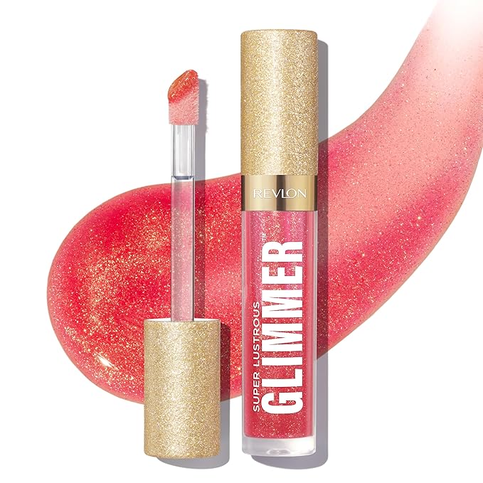 REVLON Super Lustrous Glimmer Gloss, Non-Sticky Lip Gloss, High-Shine Finish, Plant-Based Glitter, 007 Haute Honey, 0.13 fl oz