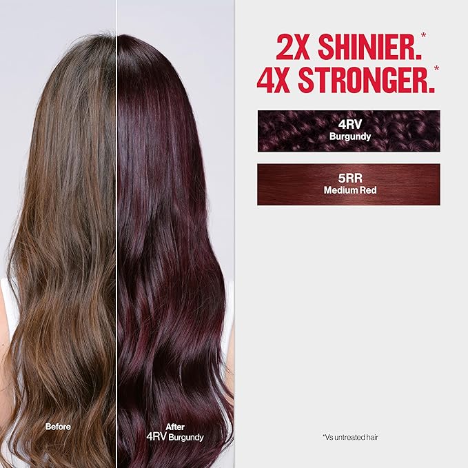 Revlon ColorSilk Tone + Gloss + Care Demi Permanent Hair Color, Dye Kit with Leave-In Scalp and Haircare Serum, 2x Shinier, 4x Stronger, 4RV Burgundy, 4.5 fl oz