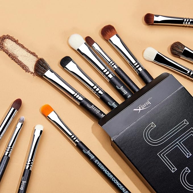 Jessup Eyeshadow Brush Set 12pcs Eye Makeup Brushes Set Professional Premium Sythetic Eye Shadow Blending Smoky Shader Concealer Brush Black T339