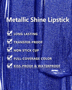 MAKI YIKA Blue Lipstick for Women Metallic Lipsticks Glitter Long Lasting Lipstick No Smudge No Transfer Liquid Pink Lip Gloss (BR015 Blue Storm)