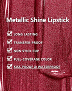 MAKI YIKA Dark Red Lipstick for Women Metallic Lipsticks Glitter Long Lasting Lipstick No Smudge No Transfer Liquid Pink Lip Gloss (BR011 Pure Envy)