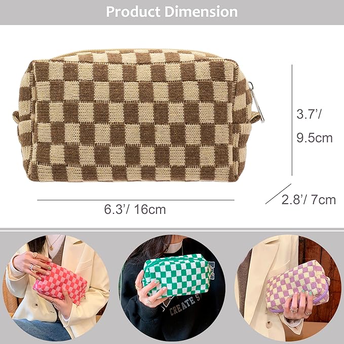 Pazimiik checkered makeup bag for