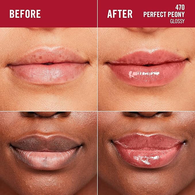 Rimmel London Stay Glossy, 470 Perfect Peony, Lip Gloss, Non-Sticky, Color and Shine, Up To 6-Hour Wear, Precise Applicator, 0.18oz