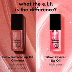 e.l.f. Glow Reviver Lip Oil, Nourishing and Hydrating with High-Shine Glimmer Finish & Sheer Wash Of Color, Minty Scent, Non-Sticky, Vegan & Cruelty-free, Super-neutral