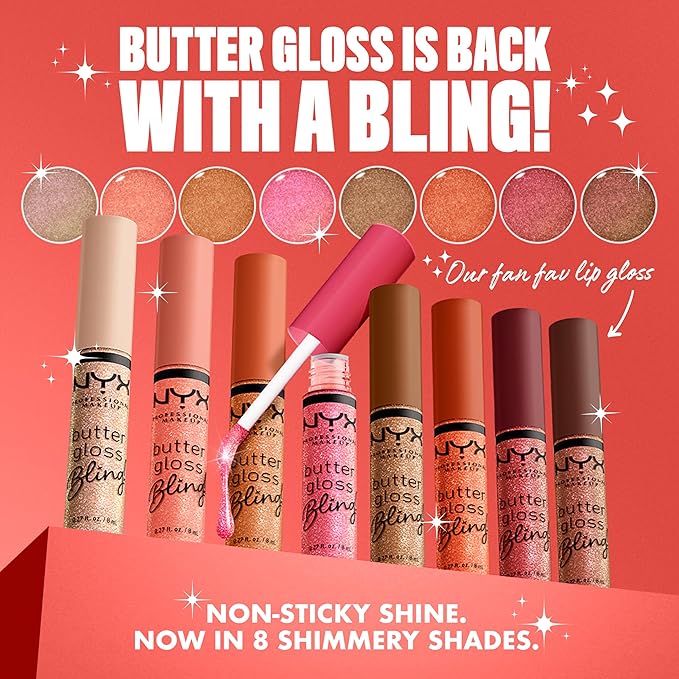 NYX PROFESSIONAL MAKEUP Butter Gloss Bling Lip Gloss, Non Sticky and Shiny Vegan Lip Makeup - She Got Money