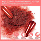 Allstarry Chrome Nail Powder 4 Colors Metallic Mirror Effect Powder Manicure Chrome Pigment Magic Glitter Dust Kit for Gel Polish Nail Art Decoration with 4 Sponge Sticks - Ruby Sapphire Series