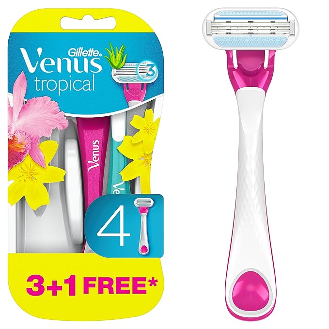 Gillette Venus Tropical Disposable Razors for Women, 3+1 Count, Designed for a Smooth Shave, Tropical Fragrance Scented Handles (Pack of 2)