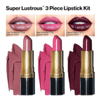 Revlon Super Lustrous 3-Piece Lipstick Gift Set, High Impact, Moisturizing, Cream Finish, 764 On The Mauve, 778 Pink Promise, 477 Black Cherry, 0.45 Oz
