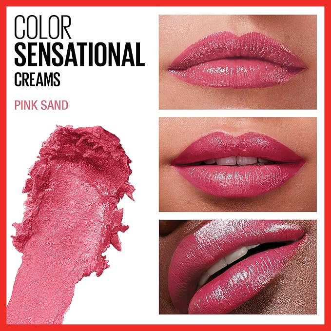 Maybelline Color Sensational Lipstick, Lip Makeup, Cream Finish, Hydrating Lipstick, Pink Sand, Pink ,1 Count