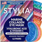 Stylia Under Eye Patches for Puffy Eyes and Dark Circles (12 Pairs) - Marine Collagen Under Eye Mask with Vitamin C, Hyaluronic Acid, Pearl Extract - Eye Masks for Dark Circles and Puffiness