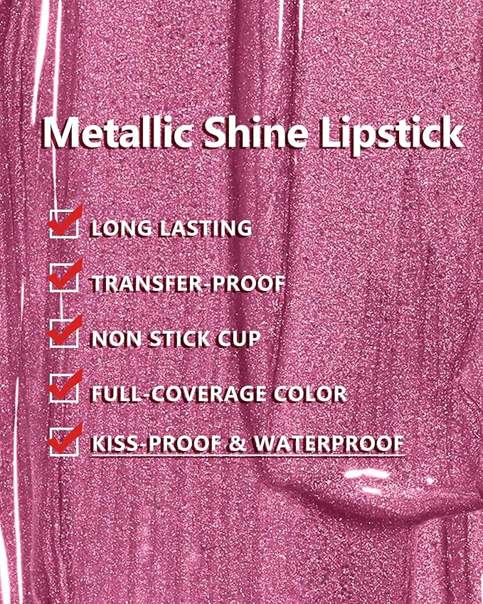 MAKI YIKA Red Lipstick for Women Metallic Lipsticks Glitter Long Lasting Lipstick No Smudge No Transfer Liquid Pink Lip Gloss (BR05 Victoria)
