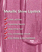 MAKI YIKA 3Pc Metallic Lipstick for Women, Red Pink Brown Glitter, Long Lasting, Full-Coverage Liquid Lip Gloss