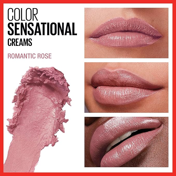 Maybelline Color Sensational Lipstick, Lip Makeup, Cream Finish, Hydrating Lipstick, Romantic Rose, Pink ,1 Count
