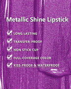 MAKI YIKA Purple Lipstick for Women Metallic Lipsticks Glitter Long Lasting Lipstick No Smudge No Transfer Liquid Lip Gloss (BR18 Amethyst)
