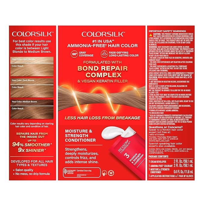 Revlon ColorSilk with Bond Repair Complex, Blonde Permanent Hair Color, 100% Gray Coverage, Ammonia Free Hair Dye, Vegan Keratin, 70 Medium Ash Blonde (Pack of 3)