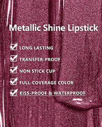 MAKI YIKA Dark Purple Lipstick for Women Metallic Lipsticks Glitter Long Lasting Lipstick No Smudge No Transfer Liquid Lip Gloss (BR16 Last Kiss)